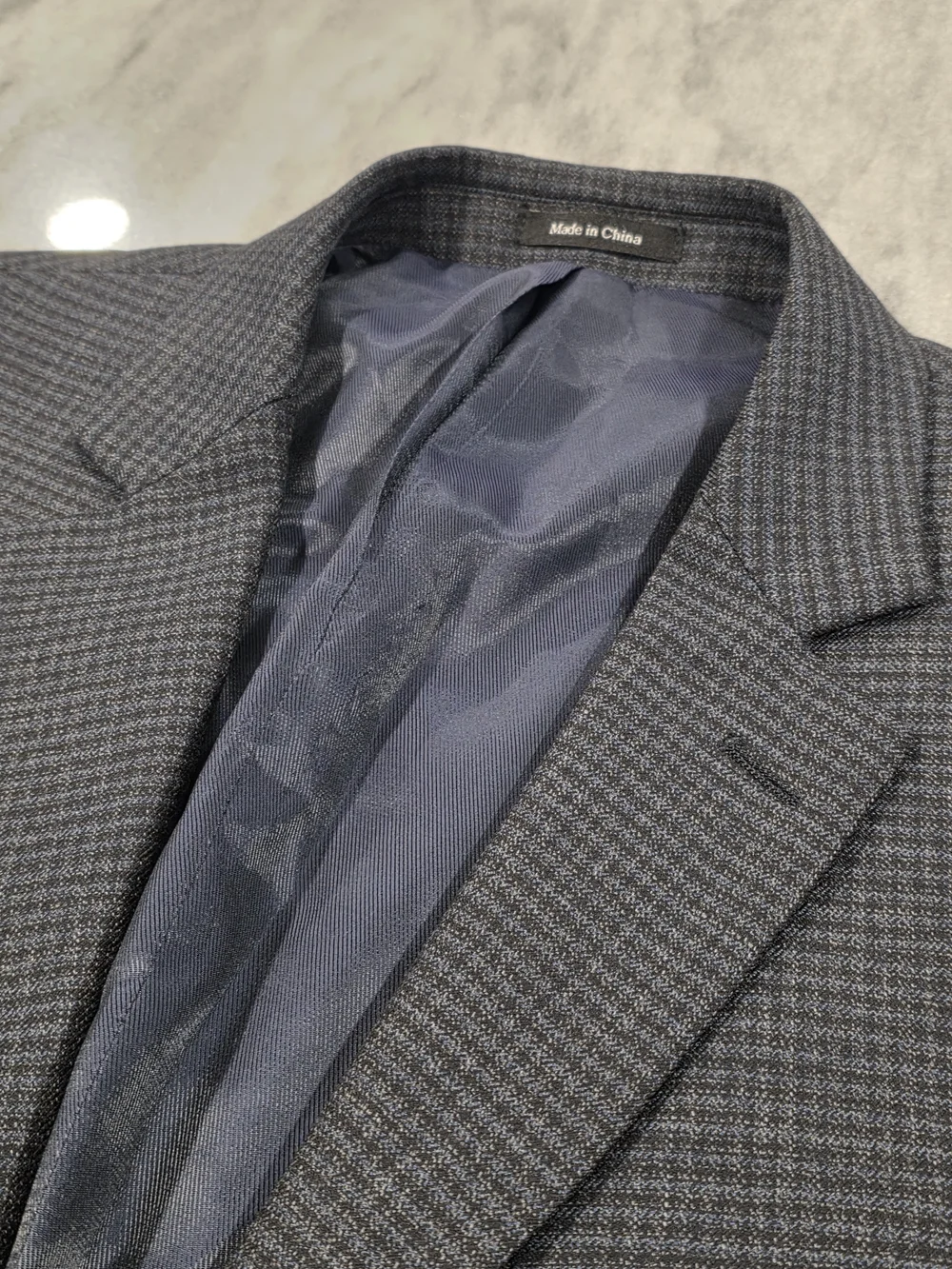 44S Men's Pronto Uomo Checkered Blazer Dark Blue 100% Wool Platinum Sport Coat
